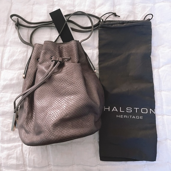 Halston Heritage Handbags - SOLD Halston Heritage Genuine Leather Gray Bucket Crossbody Bag